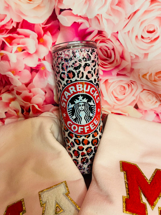 20 oz Skinny Starbucks Theme Pink Leopard Tumbler